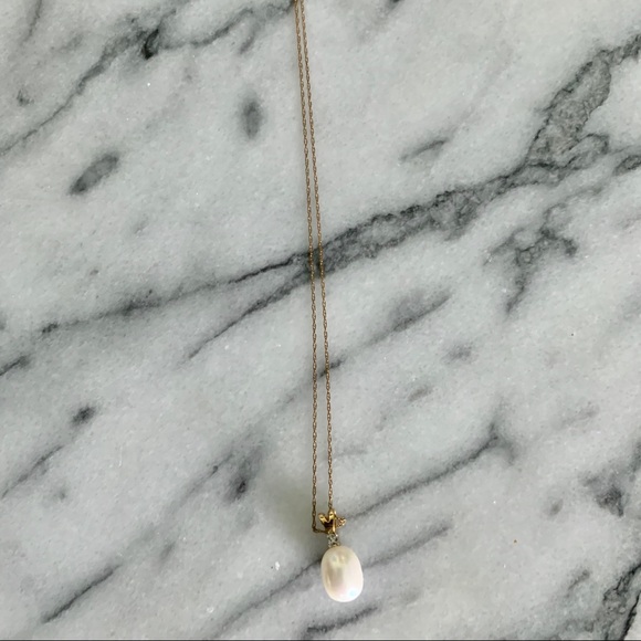 NWT Gold Necklace w/Pearl and Diamond Pendant - Picture 3 of 8